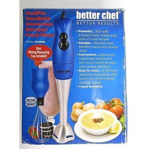 Better Chef Dual Pro Handheld Immersion Blender Hand Mixer With Whisk Blue New